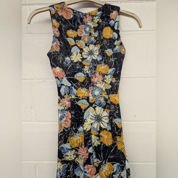 RTR Peter Pilotto Ruched Navy Floral Dress sz6 printed midi v-neck - Picture 6 of 10